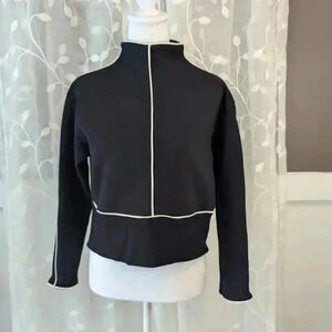 Victor Glemaud Black Cropped Sweatshirt with White Piping Detail, Size XS